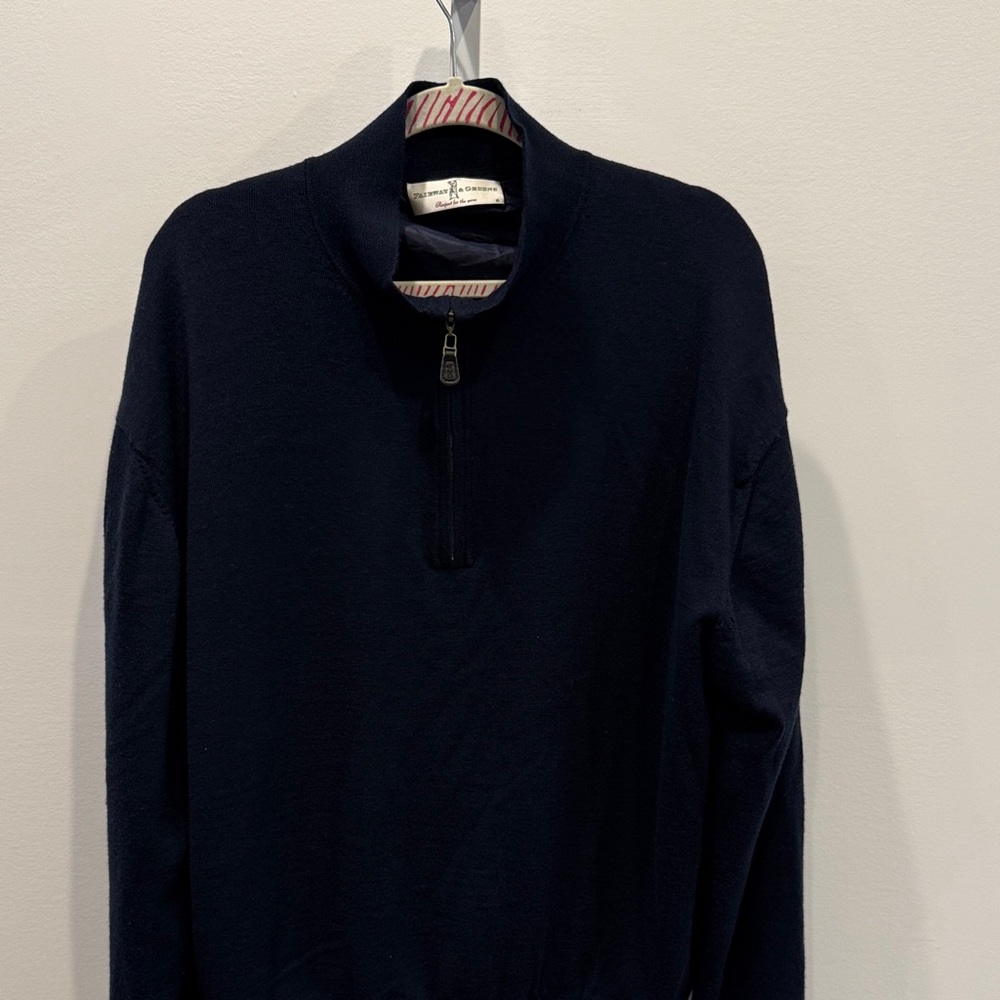 Fairway & Greene Men’s XL Vintage Wool Knit Zip-Up Sweater Dark Blue Luxury Knit
